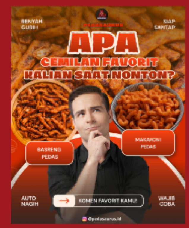 Pedasaurus Instagram post, awareness stage: 'APA cemilan favorit kalian saat nonton?'