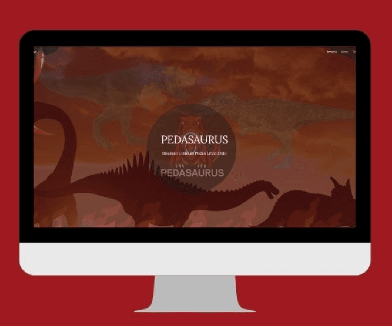 Pedasaurus website shown on a desktop monitor
