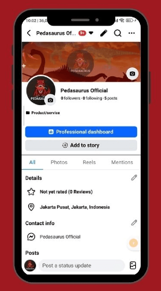 Pedasaurus Facebook Page screenshot