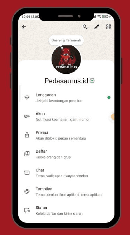 Pedasaurus WhatsApp Business profile screenshot
